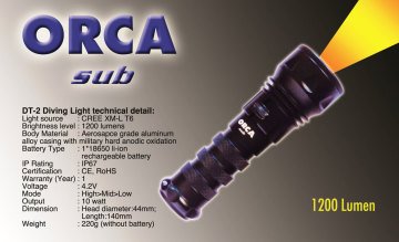 Orca 1200 Lümen Sualtı Feneri